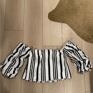 Mare x Anthropologie Black and White Striped Off-Shoulder Blouse